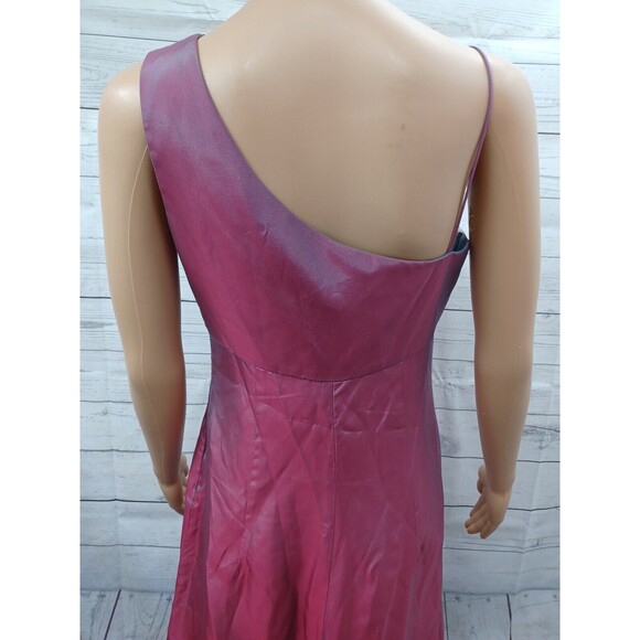 Vtg Michelangelo Prom Maxy Dress One Shoulder High Low Red Iridescent Sz 4 - Picture 7 of 12